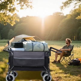 HAUSPROFI Folding Wagon Cart, 300L Large Push-Pull Cart with Rotating Handle & 9"x4" Beach Tires for Camping & Beach, XL Heavy-Duty Large Capacity for Transport, Groceries, and Outdoor Use