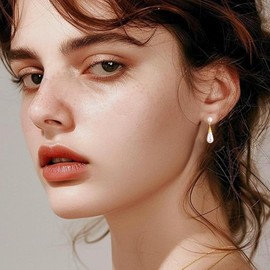 Bi&Yamigeo White Double Pearl Drop Earrings for Women,Vintage Gold Plated Long Faux Pearls Teardrop Dangle Pendant Stud Earrings Jewelry for Wedding Prom Party