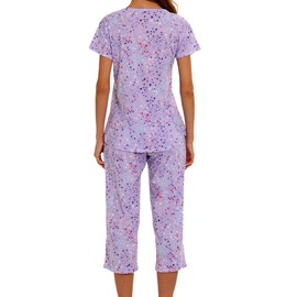 ENJOYNIGHT Womens Pajama Sets Cotton Summer Pjs Tops with Capri Pants Sleepwear (PU, Small)
