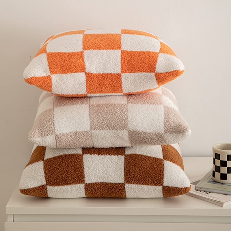 NIDITW Set of 2 Ultra Soft Khaki Checkerboard Throw Pillow