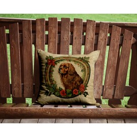 Caroline's Treasures DAC2436PW1414 Sussex Spaniel Christmas Flowers Throw Pillow Machine Washable, Indoor Outdoor Decorative Pillow for Couch, Bed or Patio, 14Hx14W