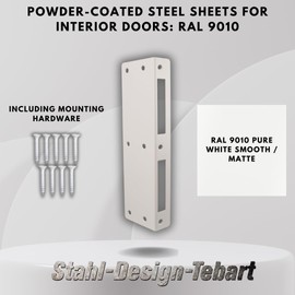 Powder-coated sheet steel for front doors, room doors and interior doors: RAL 9010 pure white smooth/matt, easy to install, can be used left and right. Set includes mounting material