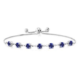 Gem Stone King - Pulsera de tenis de plata de ley 925 con zafiro creado en azul para mujer (2.45 quilates, redondo de 4.5 mm, totalmente ajustable hasta 9 pulgadas), 22.9 cm, Metal Gema, Zafiro creado