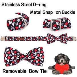 Unique style paws Valentine's Day Dog Collar with Bow Tie Black & Red Heart Puppy Collar Best Gothic Style Gift for Small Medium Large Boys Girls-XL