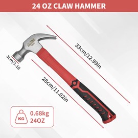HOUSERAN 680g Claw Hammer-Straight Rip Claw with Smooth Face-Heavy Duty Hammer with Soft Grip Handle