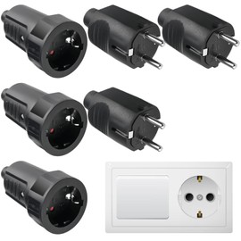 Schuko Plug Coupling: 250V 16A IP44 Protective Contact Plug, Rubber Schuko Coupling Set with Kink Protection, 2-Pin Outdoor Waterproof Black Schuko Plug and Rubber Coupling without Cable 3 Pairs