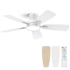 TALOYA Ceiling Fans with Lights and Remote, 46 Inch Low Profile Ceiling Fan with Light, Flush Mount, Reversible, 3CCT, Dimmable White Modern Ceiling Fan for Bedroom, Living Room, Outdoor Patio