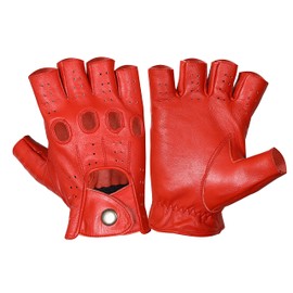 WASPRO Genuine Lambskin leather gloves, motorcycle Half finger Gloves (Red, Small)