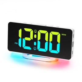 CHEREEKI Digital Alarm Clock with 2 Alarm Clocks Loud for Deep Sleepers, 10 Modes RGB Night Light, 11 Colours LED Display, Alarm Clock Dimmable, USB Charging Port, Large Numbers, Day of the Week,