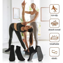 VEKENSEE 5 Pares de Calcetines Antideslizantes, Calcetines Deportivos para Mujeres y Hombres Calcetines Yoga Pilates para Entrenamiento,Talla única (Negro)