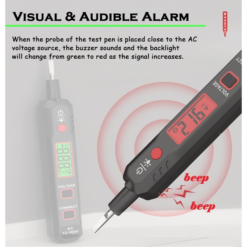 Voltage Tester AC 12-300V Non-Contact & Contact Voltage Detector Electrical