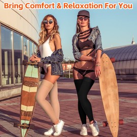 Wegitcs 2 Pairs Thigh High Compression Stockings for Women Men, 20-30mmHg Footless Graduated Compression Socks, Medical Support Sock for Varicose Veins,Edema,Post-Surgery,Sports(Beige&Black, 4X-Large)