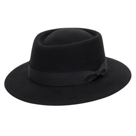 Pork Pie Mens Wool Flat Top Fedora Hat Unisex Porkpie Hats (S/M), Black Wide Brim