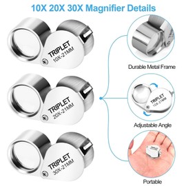 EEEKit 4PCS Lupe Vergrößerungsglas, 10X 20X 30X 40X Faltbares Vergrößerungsglas Mit Licht, Vollmetall-Taschenlupe Für Schmuck Mit UV-Licht Und Heller LED-Licht Für Naharbeit Uhrenreparatur