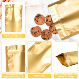 100 Pack Mylar Smell Proof Bags, Resealable Gold Stand Up Pouch Bags Foil Sealable Bags for Packaging, 6.29×9.44 Inch