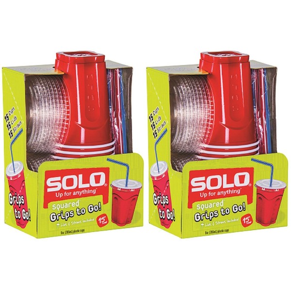 Solo 9 Oz Plastic Cup, Lid, & Straw Combo Pack, 30 Cups, Red (2x 15cup Packs) (2, Red)