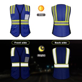 Besentinels Safety Vest for Women 9 Pockets Reflective Vest with Zipper, High Visibility Construction Work Vest for Lady Workers, Drivers, Meets ANSI, WBX-Blue Medium