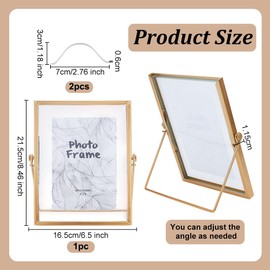 OLYCRAFT 21.5x16.5cm Glass Picture Frame Vertical Gold Metal Photo Frame Simple Metal Geometric Picture Frame Tabletop Shelf Photo Frames with Glass Front Frames for Home Office Wedding Desk Stand