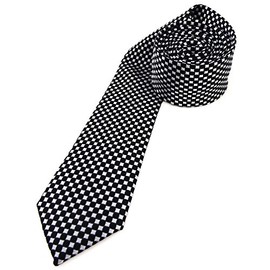 'Slim Lightweight Tie in Black and Silver Chequered 140 x 5.5 cm