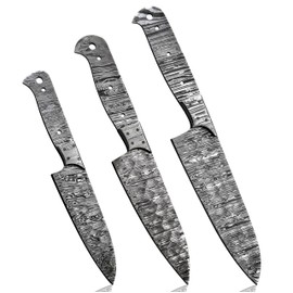 Hercules Knives Custom 3Pcs Set Of Chef Knife - Kitchen Knife Hand Forged Hammered Damascus Steel Blank Blade Handmade Knife Making Supply (DAMASCUS BOLSTER)