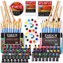 ESRICH 78PCS Acrylic Paint Set with Wood Easel, Paint Brushes, Canvases, Art Painting Supplies Kit for Kids, Students, Artists and Beginners