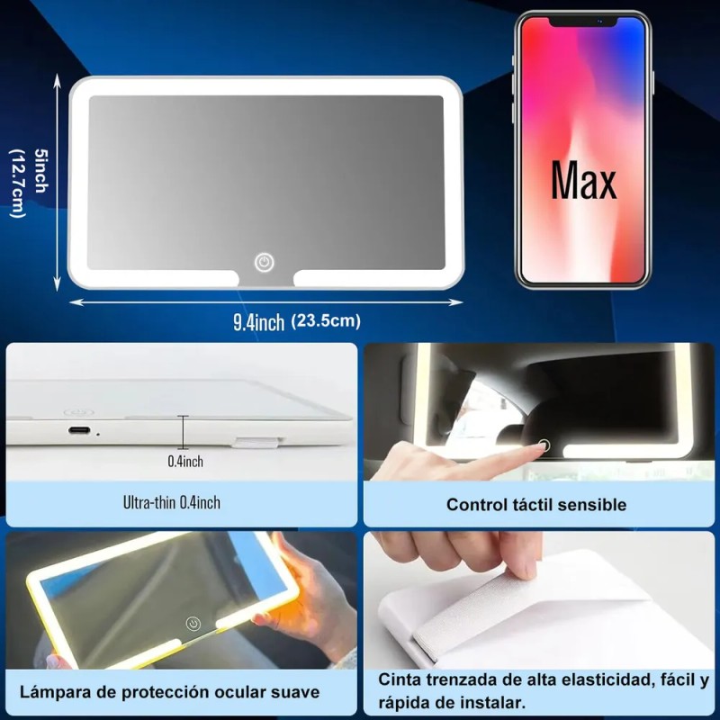 Espejo De Maquillaje De Visera De Coche Con 3 Modos