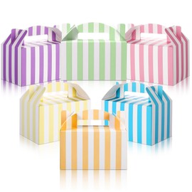 Skyygemm 24 Pcs Halloween Carnival Treat Boxes Circus Gable Gift Box Rainbow Pastel Striped Paper Favors Snack Goodie Boxes for Birthday Carnival Theme Party Decorations, 6 x 3.5 x 3.5 Inch