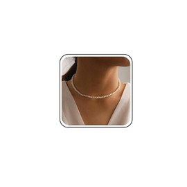 TseenYi Pearl Choker Necklace Gold Pearl Necklace Small Pearl Beaded Necklace Tiny Beads Pearl Strand Necklace Vintage Pearl Necklace Bridal Wedding Jewelry for Women