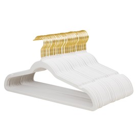 ManGotree Velvet Coat Hangers with 360° Swivel Gold Hook, Non-Slip Felt Suit Hangers, Slim Space Saving Clothes Hanger for Jacket, Sweater, Shirt, Dress, Pant (48 Pack, White)