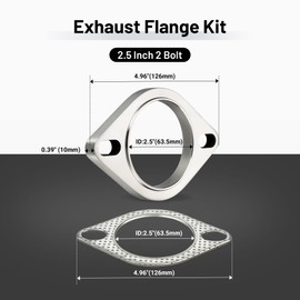 EVIL ENERGY 2.5 Inch 2 Bolt Exhaust Flange Connection Kit, Stainless Steel Exhaust Flange and Gasket Set, Exhaust Flanges with Flange Edge for Easier Welding, 1 PC