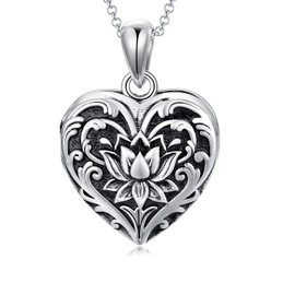 SOULMEET Heart Shaped Inspirational Lotus Locket Necklace That Hold Picture Photo Pendant New Beginning Sterling Silver Locket (Locket only)