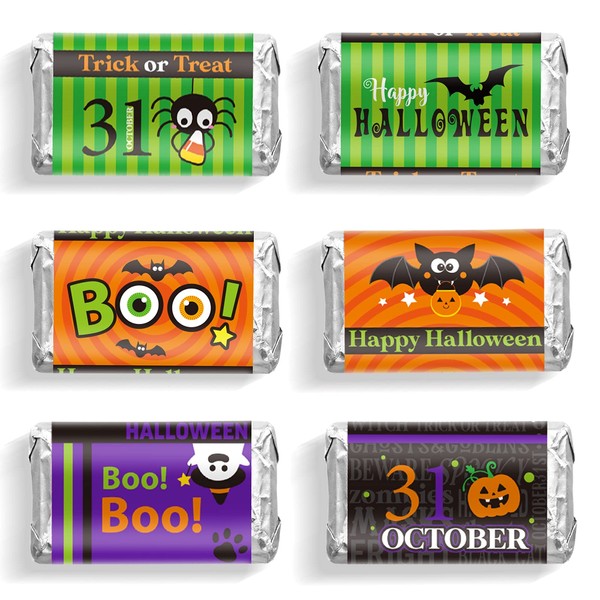 90 Pieces Halloween Candy Decoration, Halloween Mini Candy Bar Wrapper Stickers Pumpkin Boo Treat or Trick Candy Chocolates Bar Stickers for Kids Halloween Party Favors Decoration, No Candy