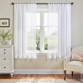 JINCHAN White Sheer Curtains Rod Pocket Window Drapes Light Filtering Voile Short Curtains for Living Room, Bedroom, Kids Nursery Room 2 Panels, W127CM x L160CM