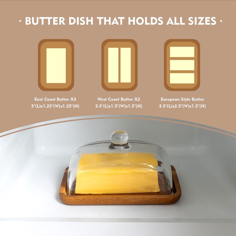 MKLZ Glass Butter Dish with Lid, Clear Domed Cheese Dish