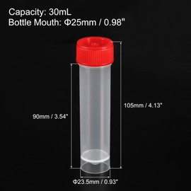 PATIKIL 30 ml Plastic Test Tubes, 20 Pack, Freezed Test Tubes Container, Storage Screw Cap for Laboratory, Science, Red, Clear
