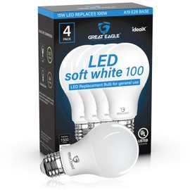 Great Eagle A19 LED Light Bulbs 100 Watt Equivalent - UL Listed - Soft White 3000K LED Light Bulbs, 15W Non-Dimmable, 1500 Lumens (4 Pack)