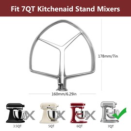 LETOMS 3 Pieces Stainless Steel Attachments (7QT Dough Hook,7QT Wire Whip,7QT Flat Beater Attachment) for KitchenAid Lift Stand Mixer and 7 Quart Bowl, Dishwasher Safe and Heavy Duty