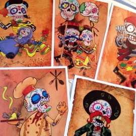 Day of the Dead Original Art 15 Postcard Set, Frida Kahlo, Calaveras, SugarSkull