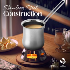 Alpine Cuisine Stainless Steel Coffee Warmer, 16oz with Ergonomic Hanging Handle - Turkish and Greek Coffee Maker, Butter Warmer, and Milk Pot for Home & Cafe Heating and Melting