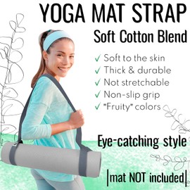 [New 2025] TECEUM Yoga Mat Strap – 30+ Colors – Adjustable Mat Holder Sling for All Mats [Mat Not Included]