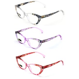 3 Pairs Lot Women Cateye Translucent Clear Floral Pattern Fashion Reading Glasses Reader