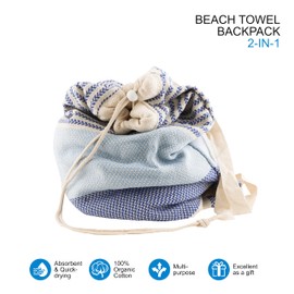 ATANI Turkish Beach Towel (71x39 Inches), Converts to a Bag, Oversized 100% Cotton Sand Free Lightweight Quick-Dry Turkish Towel, Peshtemal Towel for Travel, Camping, Yoga and Pool (Blue)