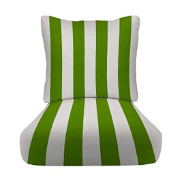 RSH DECOR: Deep Seating Chair Cushion with Pillow Back | 24” x 24” Seat | All-Weather Spun Fabric | Outdoor Cushion Set for Patio Furniture | Kiwi Green & White Stripe