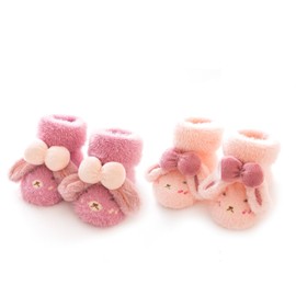 HAYAHARU Baby Socks, Thick, Winter, Baby Socks, Boys and Girls, Cotton, Soft, Newborn Socks, Comfortable, Cute, Set of 3 Pairs, F