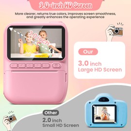 Instant Print Camera for Kids, 3.0" HD 32MP Kids Camera 1080P with 3 Rolls of Printer Paper, Birthday Gifts Toy for 3-12 Year Old Girls Boys with 32GB SD Card-Pink