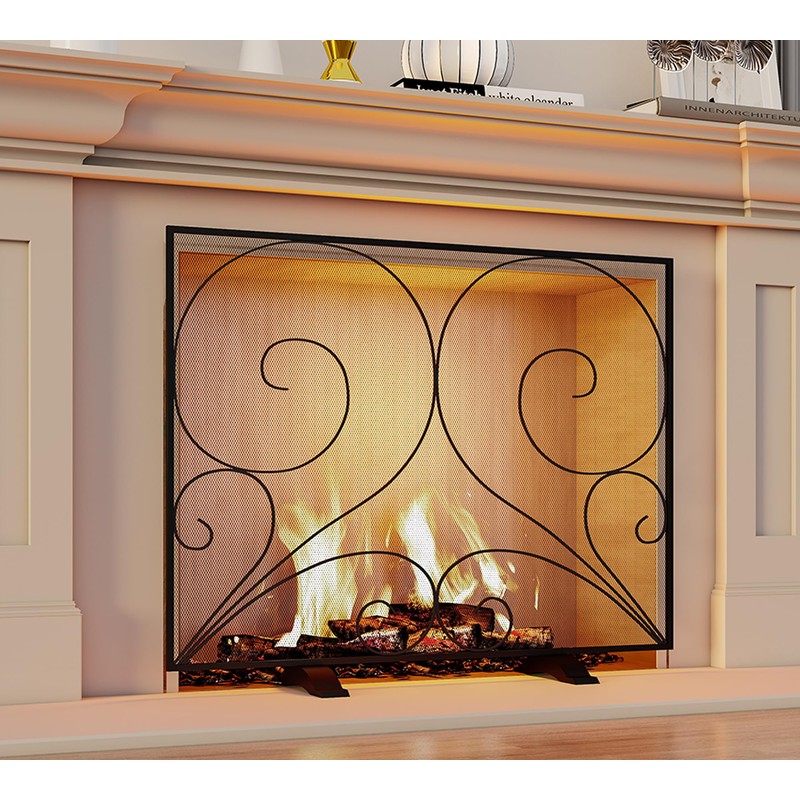 Fire Beauty Single Panel Fireplace Screen Handcrafted Solid Wrought Iron