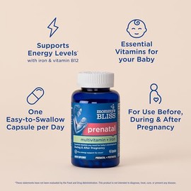 Mommy's Bliss Prenatal Multivitamin with Iron and Folic Acid, Supports Baby Development + Mom Immune System & Energy Levels w/ B Vitamins & Probiotics