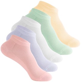 MARRDO Women's Socks, No Show Mesh Breathable Cotton White Ankle Socks for Women Low Cut Thin Lightweight Sock (5 Pairs - 5 color pack)