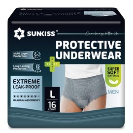 SUNKISS Incontinence Underwear for Men, Daytime Disposable Adult Pull Ups, Mens Protective Briefs with Maximum Absorbency, Large, Grey, 16 Count