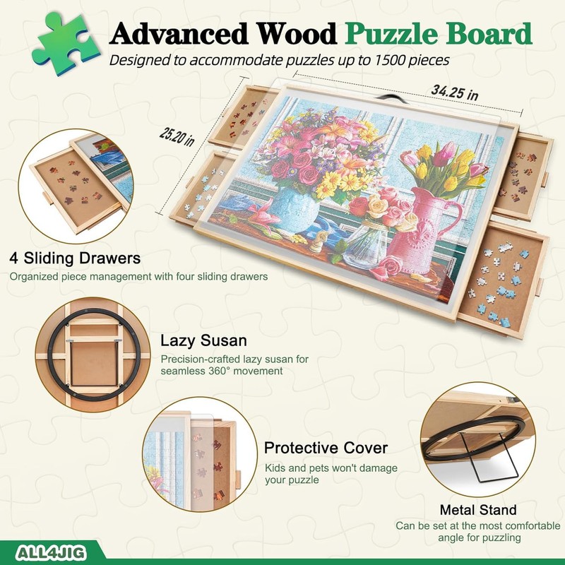 ALL4JIG 1500 Pieces 2-in-1 Tilting & Rotating Puzzle Board, 34.2"